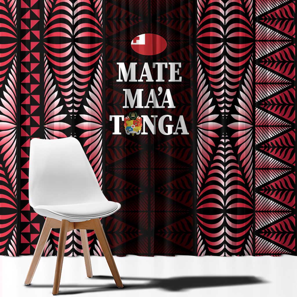 Tonga Rugby Window Curtain 2025 Mate Maa Tonga Ngatu Motif - Polynesian Pride