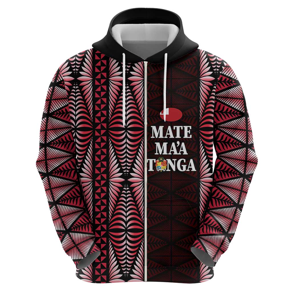 Tonga Rugby Personalised Zip Hoodie 2025 Mate Maa Tonga Ngatu Motif - Polynesian Pride