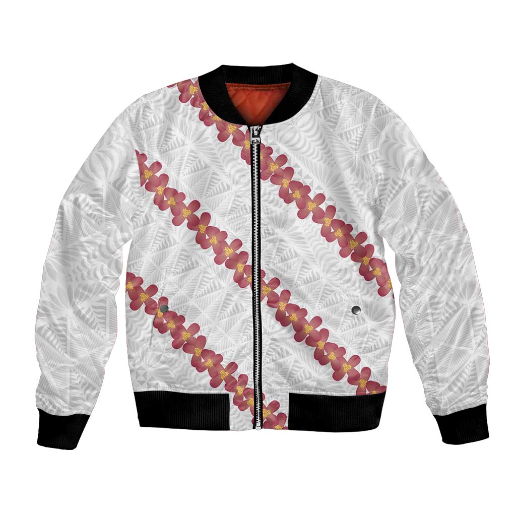 White Sunday Tonga Fakame Bomber Jacket Tongan Ngatu Heilala Lei - Polynesian Pride