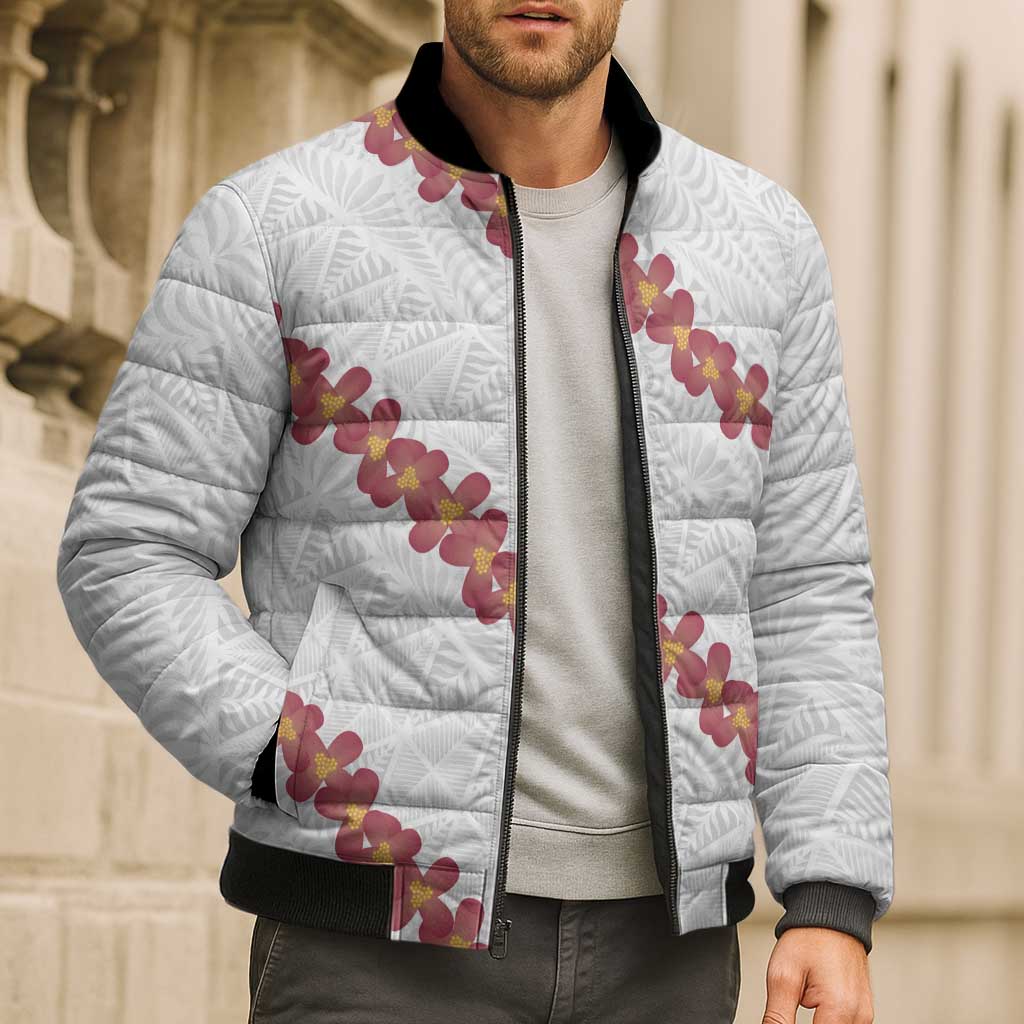 White Sunday Tonga Fakame Bomber Puffer Jacket Tongan Ngatu Heilala Lei - Polynesian Pride