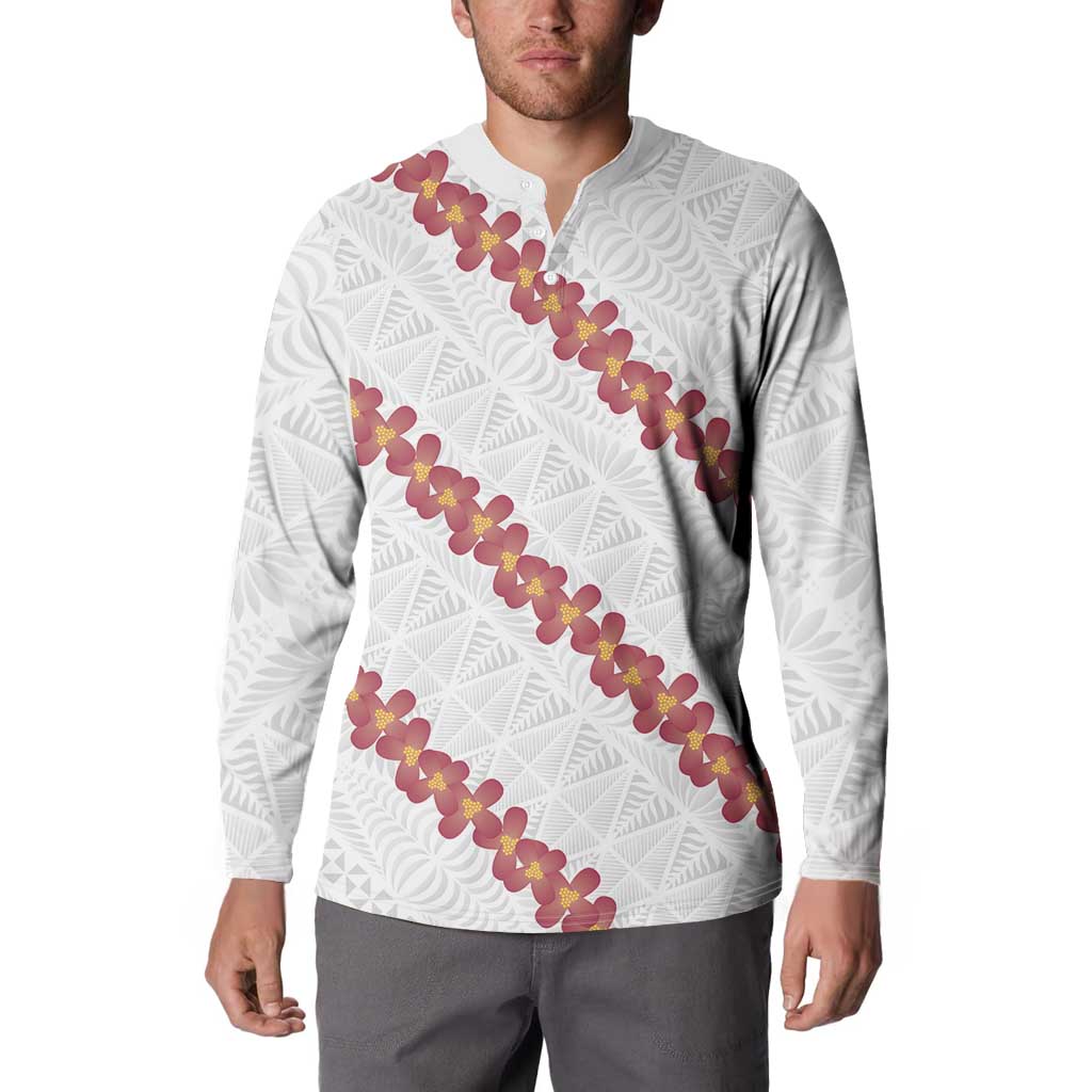 White Sunday Tonga Fakame Button Sweatshirt Tongan Ngatu Heilala Lei - Polynesian Pride