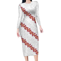 White Sunday Tonga Fakame Family Matching Long Sleeve Bodycon Dress and Hawaiian Shirt Tongan Ngatu Heilala Lei - Polynesian Pride