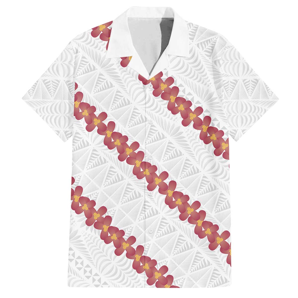 White Sunday Tonga Fakame Family Matching Off The Shoulder Long Sleeve Dress and Hawaiian Shirt Tongan Ngatu Heilala Lei - Polynesian Pride