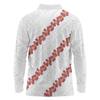 White Sunday Tonga Fakame Long Sleeve Polo Shirt Tongan Ngatu Heilala Lei - Polynesian Pride