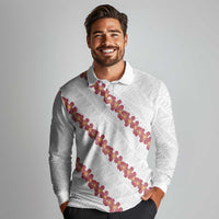 White Sunday Tonga Fakame Long Sleeve Polo Shirt Tongan Ngatu Heilala Lei - Polynesian Pride