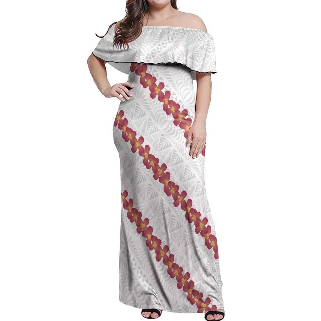 White Sunday Tonga Fakame Off Shoulder Maxi Dress Tongan Ngatu Heilala Lei - Polynesian Pride