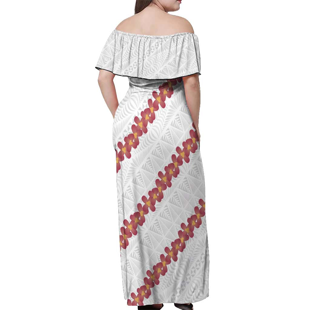 White Sunday Tonga Fakame Off Shoulder Maxi Dress Tongan Ngatu Heilala Lei - Polynesian Pride