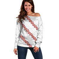 White Sunday Tonga Fakame Off Shoulder Sweater Tongan Ngatu Heilala Lei - Polynesian Pride