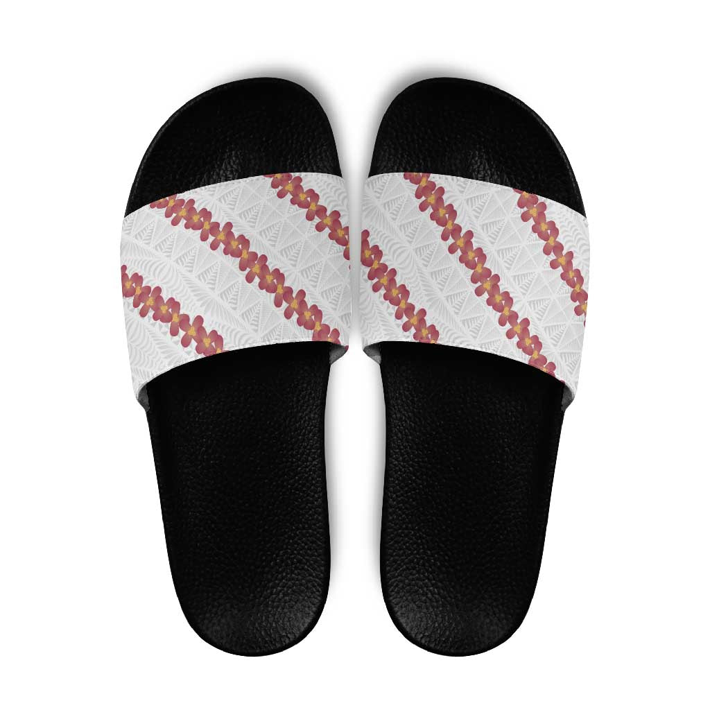 White Sunday Tonga Fakame Slide Sandals Tongan Ngatu Heilala Lei - Polynesian Pride