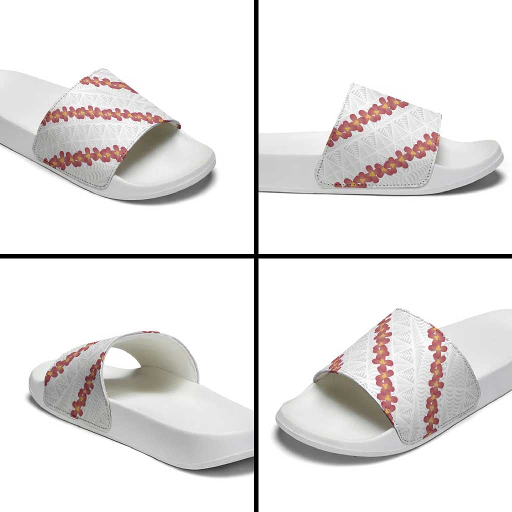 White Sunday Tonga Fakame Slide Sandals Tongan Ngatu Heilala Lei - Polynesian Pride