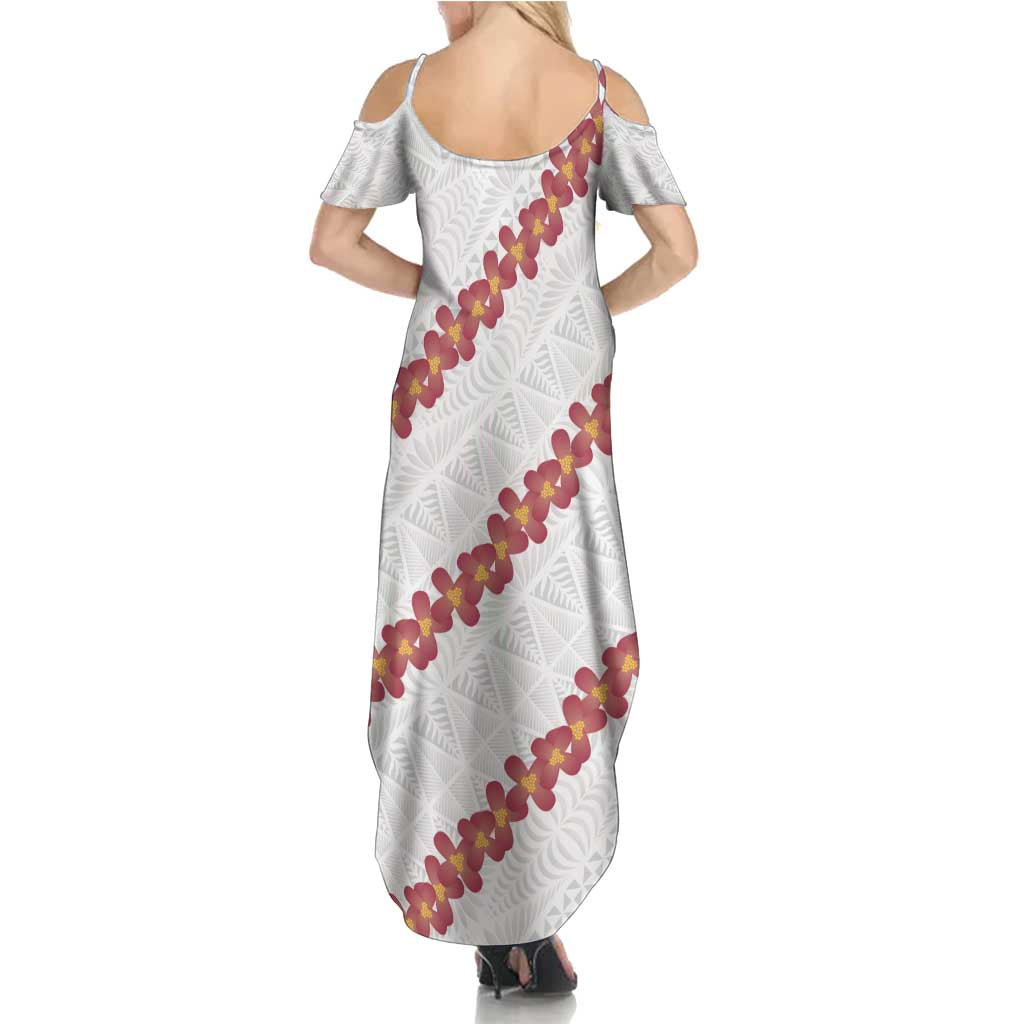 White Sunday Tonga Fakame Summer Maxi Dress Tongan Ngatu Heilala Lei - Polynesian Pride