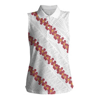 White Sunday Tonga Fakame Women Sleeveless Polo Shirt Tongan Ngatu Heilala Lei - Polynesian Pride