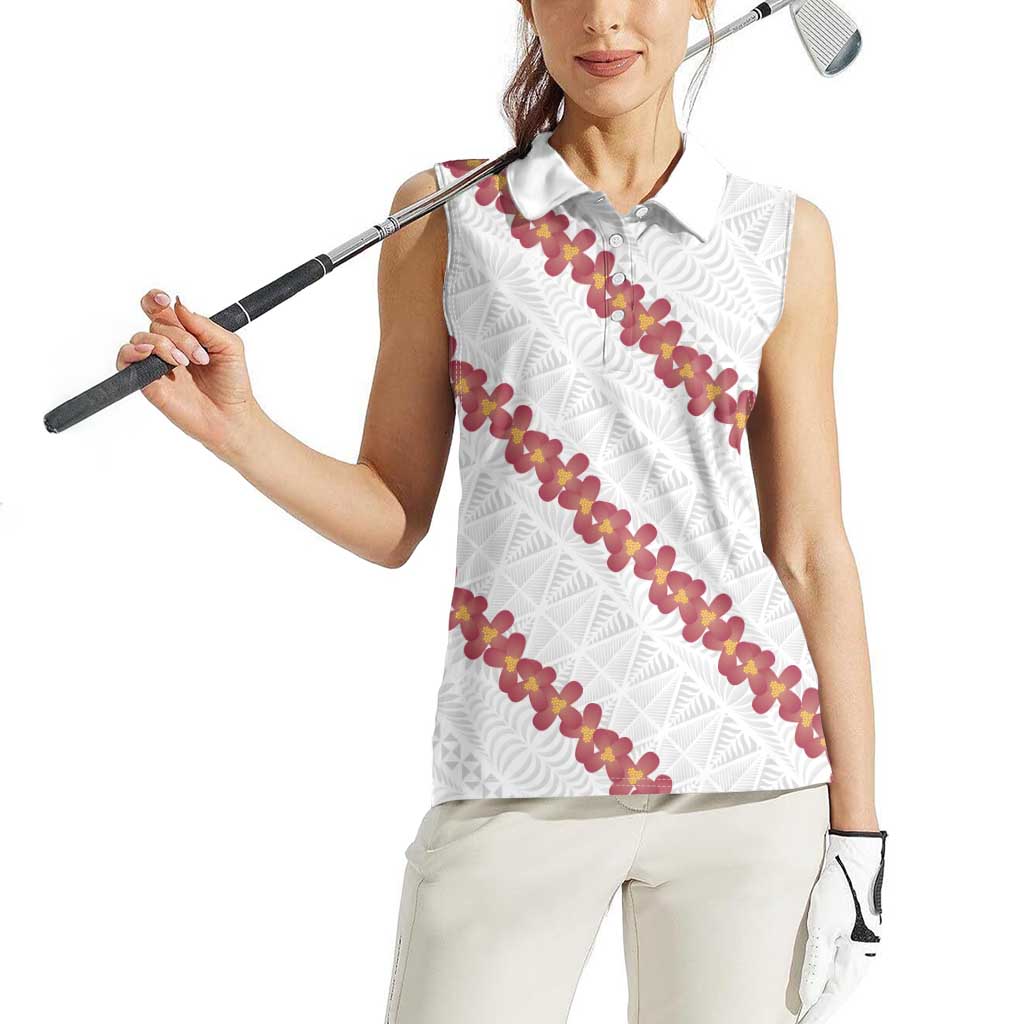 White Sunday Tonga Fakame Women Sleeveless Polo Shirt Tongan Ngatu Heilala Lei - Polynesian Pride