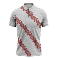 White Sunday Tonga Fakame Zipper Polo Shirt Tongan Ngatu Heilala Lei - Polynesian Pride