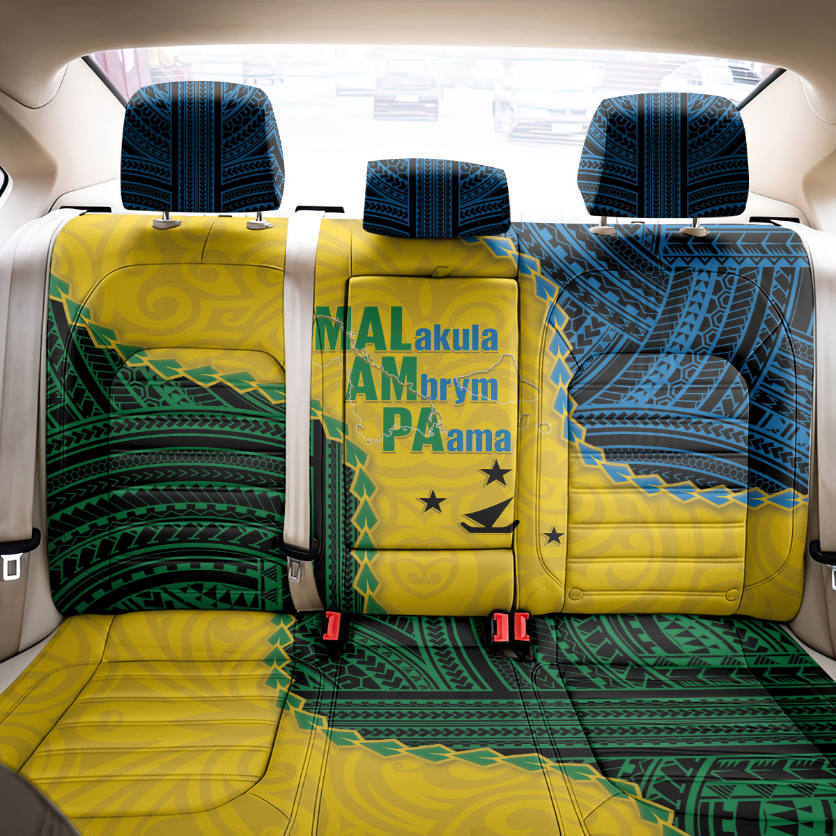 Malampa Province Vanuatu Back Car Seat Cover Map With Polynesian Pattern LT14 - Polynesian Pride
