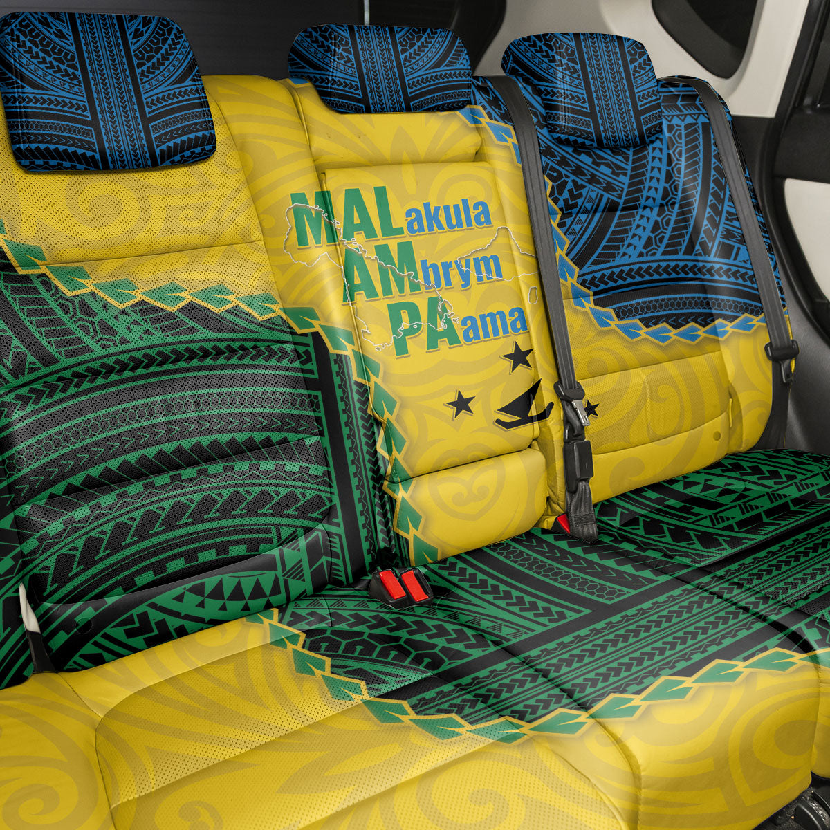 Malampa Province Vanuatu Back Car Seat Cover Map With Polynesian Pattern LT14 - Polynesian Pride