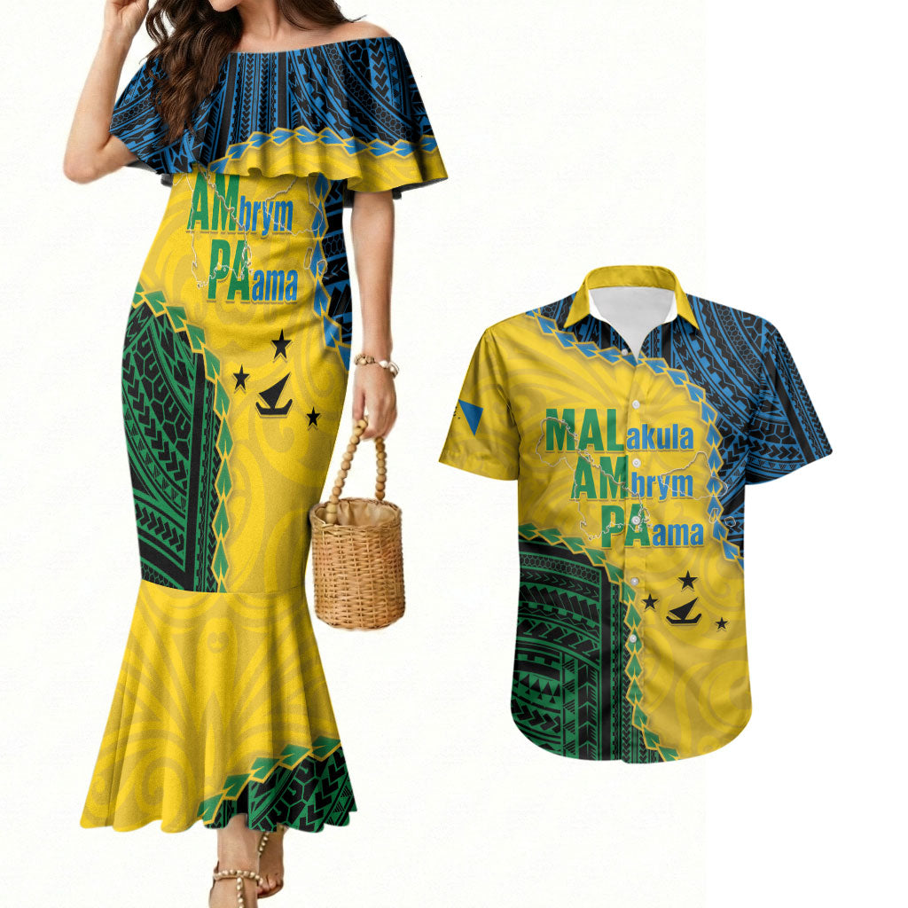 Personalised Malampa Province Vanuatu Couples Matching Mermaid Dress and Hawaiian Shirt Map With Polynesian Pattern LT14 Multicolor - Polynesian Pride