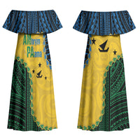 Personalised Malampa Province Vanuatu Couples Matching Off Shoulder Maxi Dress and Long Sleeve Button Shirt Map With Polynesian Pattern LT14 - Polynesian Pride