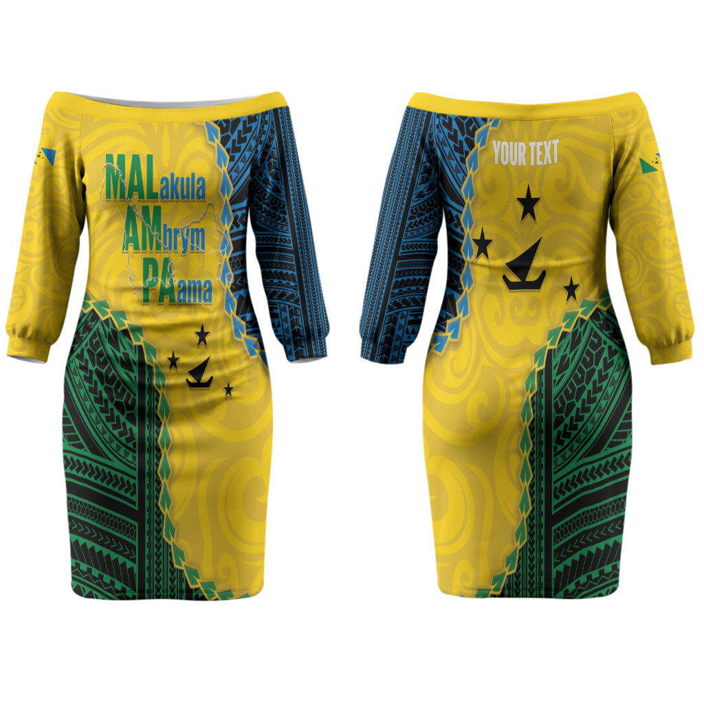 Personalised Malampa Province Vanuatu Couples Matching Off The Shoulder Long Sleeve Dress and Long Sleeve Button Shirt Map With Polynesian Pattern LT14 - Polynesian Pride