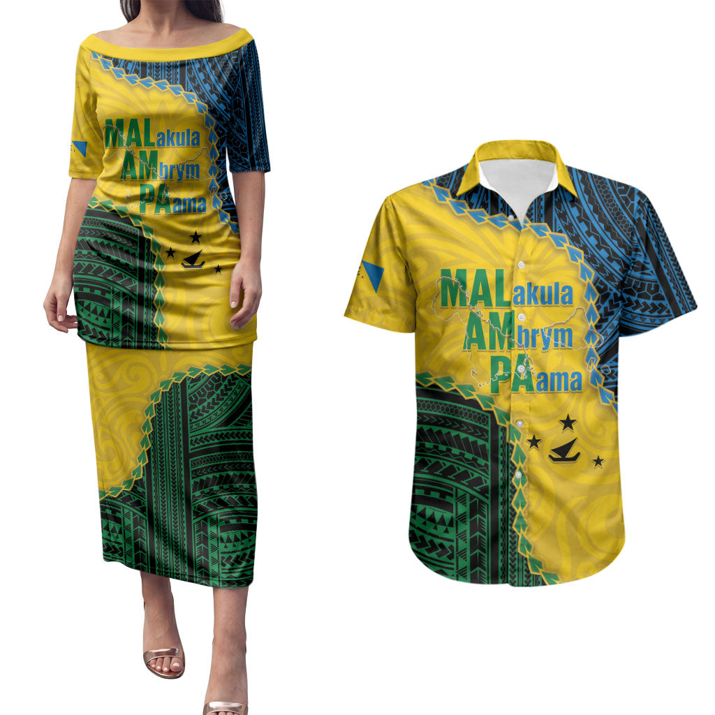 Personalised Malampa Province Vanuatu Couples Matching Puletasi and Hawaiian Shirt Map With Polynesian Pattern LT14 Multicolor - Polynesian Pride