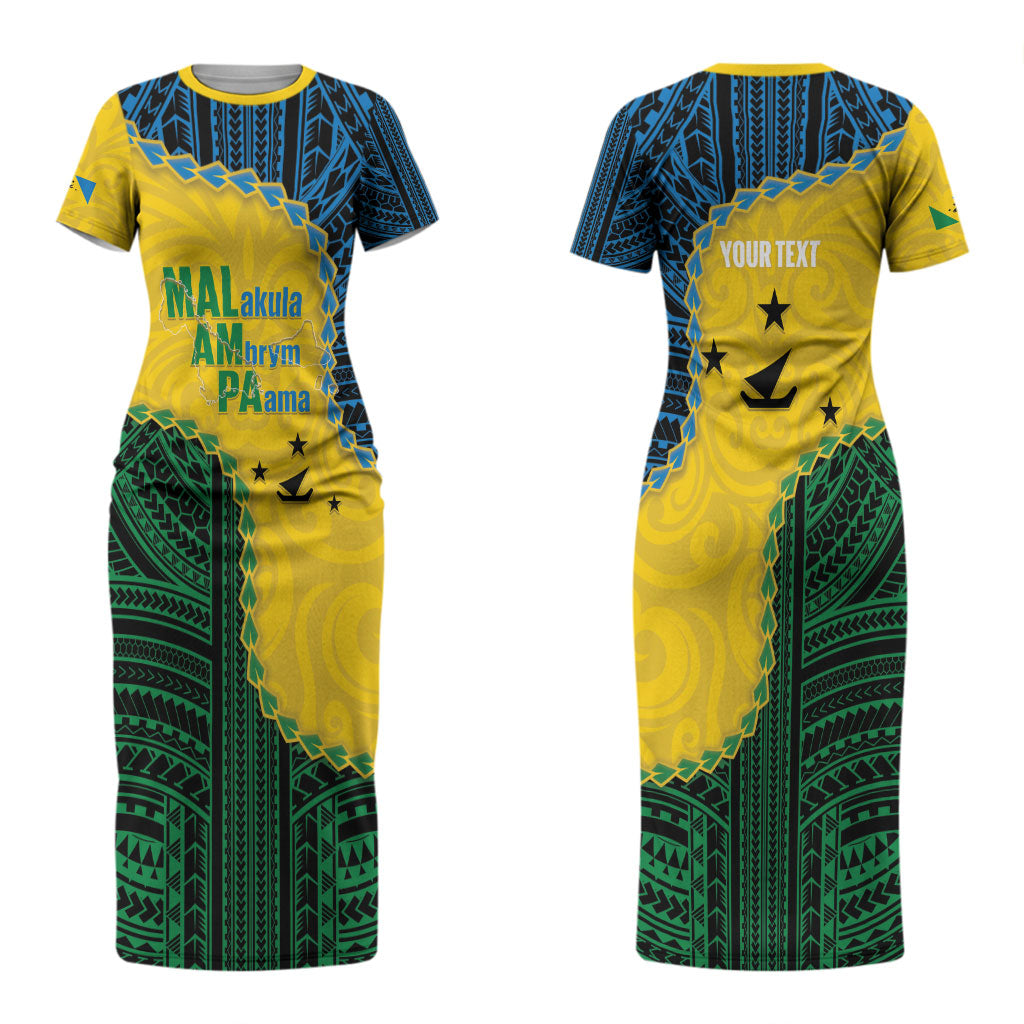 Personalised Malampa Province Vanuatu Couples Matching Short Sleeve Bodycon Dress and Long Sleeve Button Shirt Map With Polynesian Pattern LT14 - Polynesian Pride