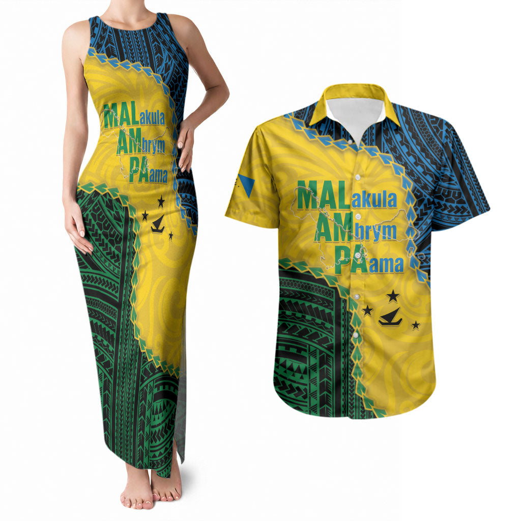 Personalised Malampa Province Vanuatu Couples Matching Tank Maxi Dress and Hawaiian Shirt Map With Polynesian Pattern LT14 Multicolor - Polynesian Pride