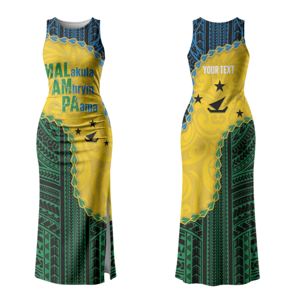 Personalised Malampa Province Vanuatu Couples Matching Tank Maxi Dress and Long Sleeve Button Shirt Map With Polynesian Pattern LT14 - Polynesian Pride