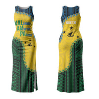Personalised Malampa Province Vanuatu Couples Matching Tank Maxi Dress and Long Sleeve Button Shirt Map With Polynesian Pattern LT14 - Polynesian Pride