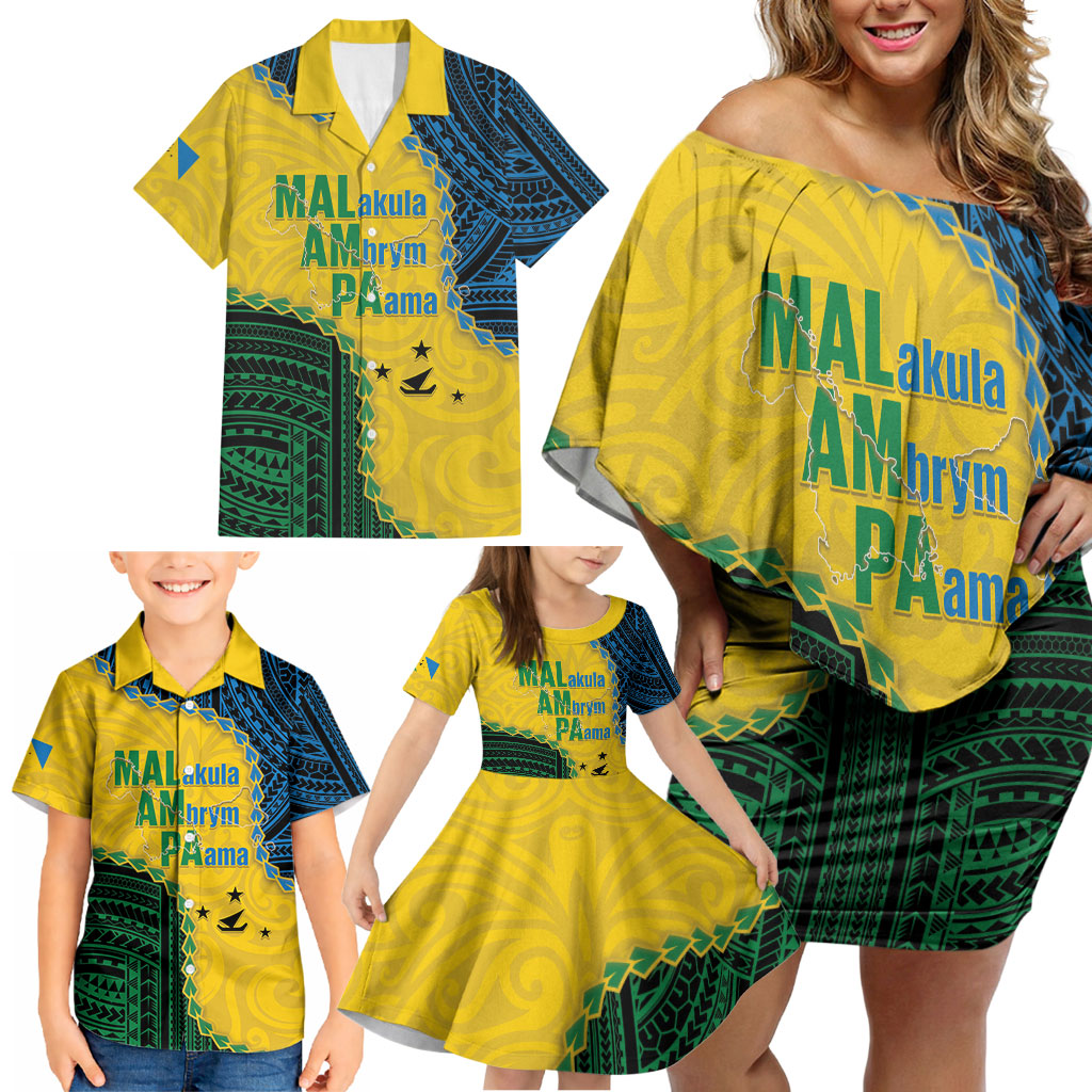 Personalised Malampa Province Vanuatu Family Matching Off Shoulder Short Dress and Hawaiian Shirt Map With Polynesian Pattern LT14 - Polynesian Pride