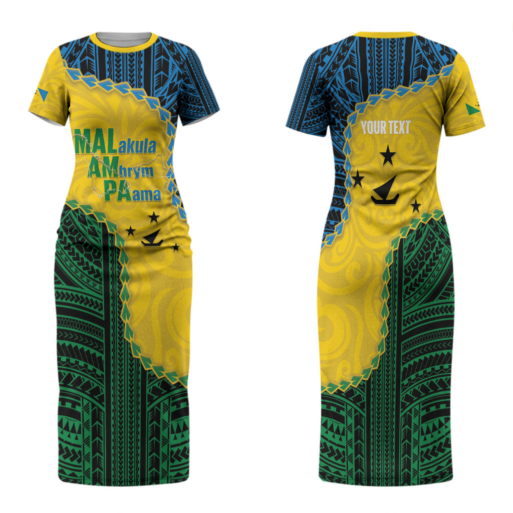 Personalised Malampa Province Vanuatu Family Matching Short Sleeve Bodycon Dress and Hawaiian Shirt Map With Polynesian Pattern LT14 Mom's Dress Multicolor - Polynesian Pride
