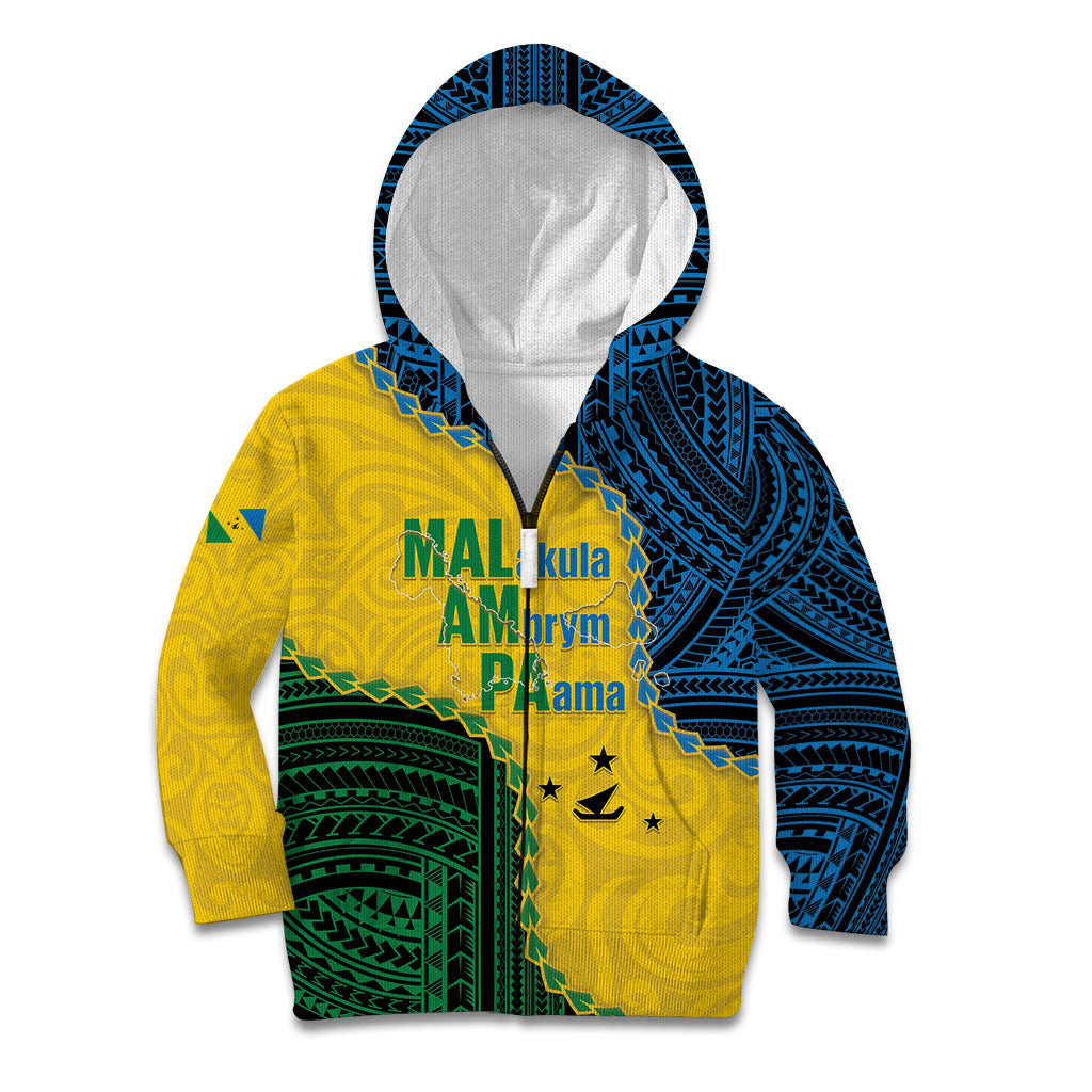 Personalised Malampa Province Vanuatu Kid Hoodie Map With Polynesian Pattern LT14 Zip Hoodie Multicolor - Polynesian Pride