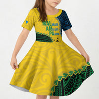 Personalised Malampa Province Vanuatu Kid Short Sleeve Dress Map With Polynesian Pattern LT14 KID Multicolor - Polynesian Pride