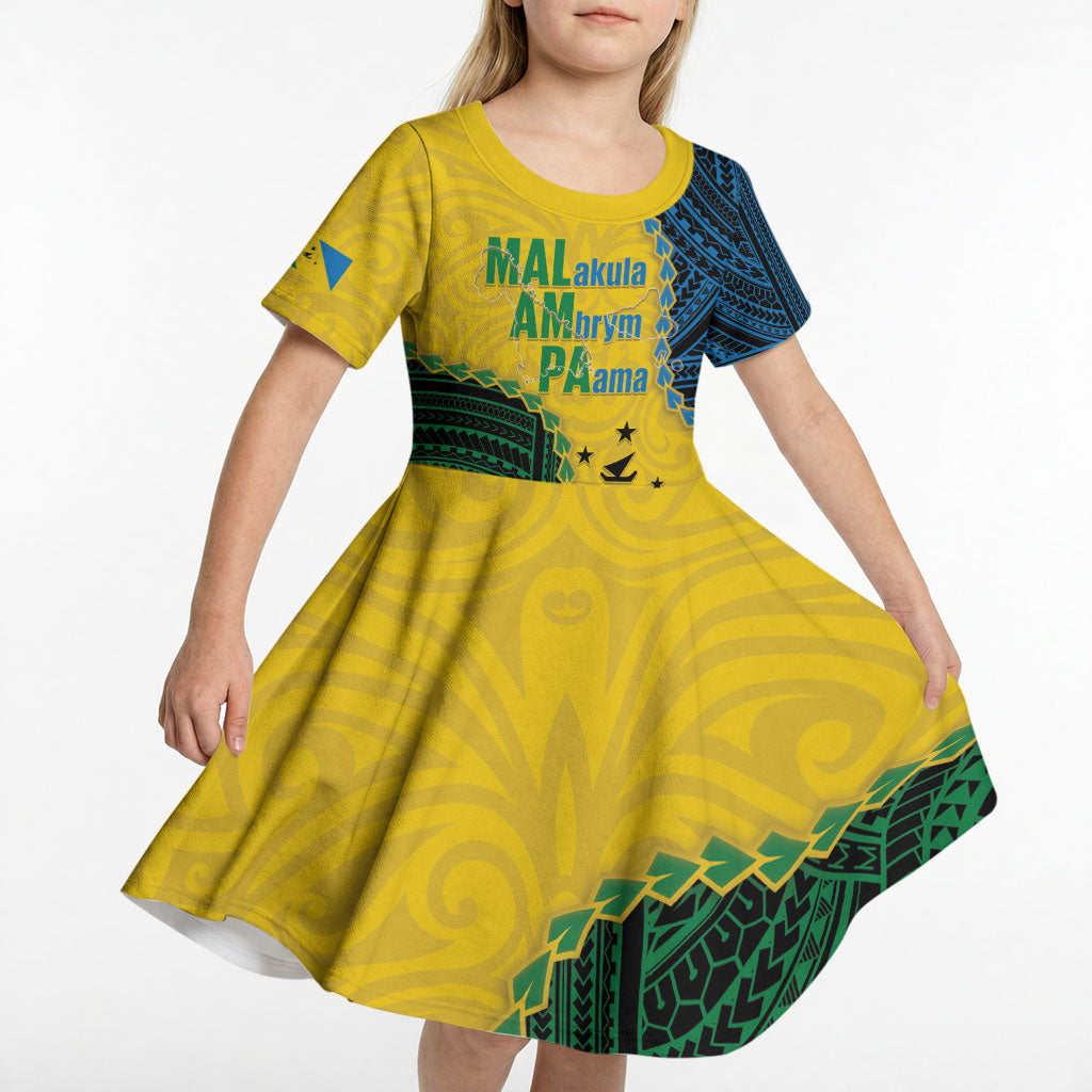Personalised Malampa Province Vanuatu Kid Short Sleeve Dress Map With Polynesian Pattern LT14 - Polynesian Pride