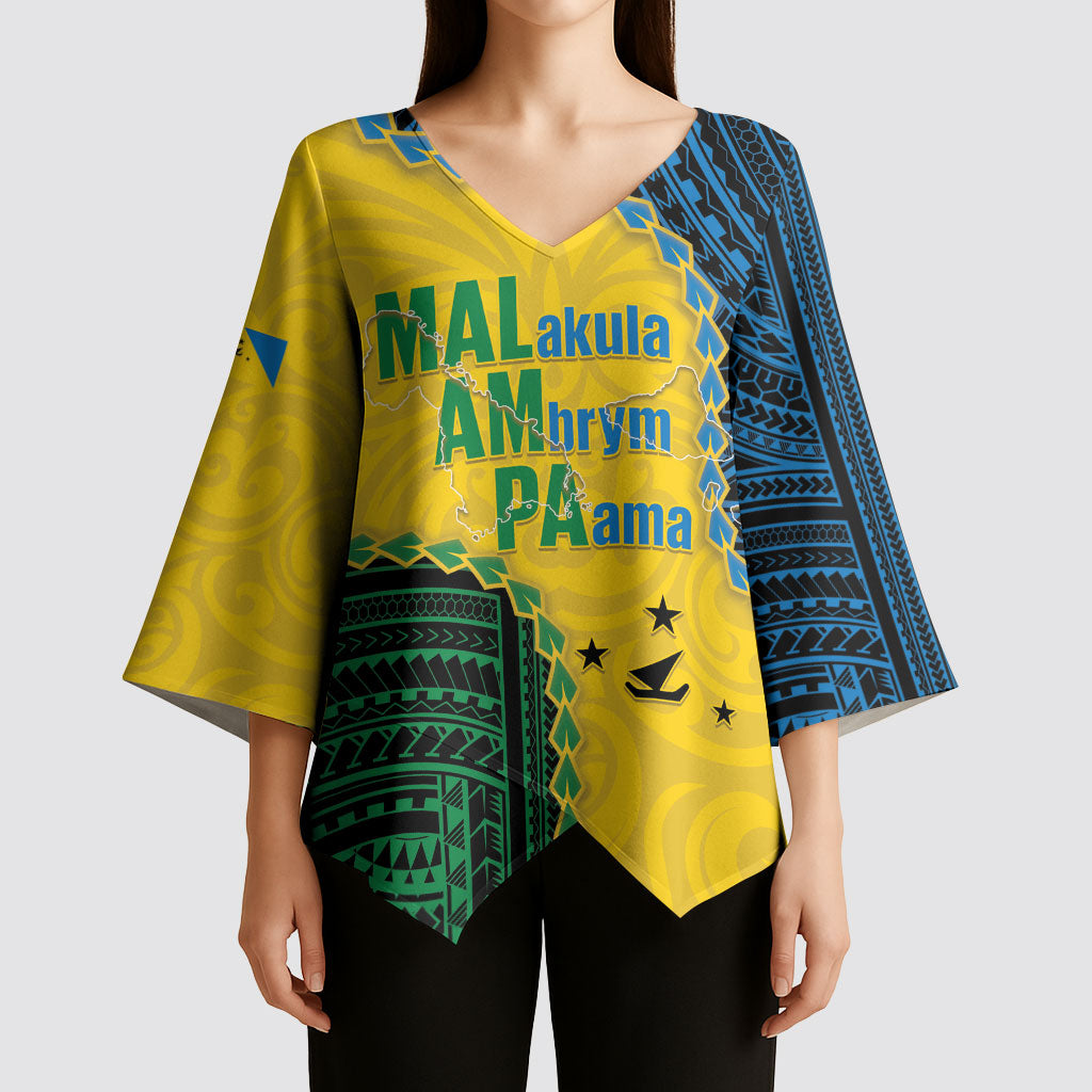 Personalised Malampa Province Vanuatu Kimono Sleeve Blouse Map With Polynesian Pattern LT14 - Polynesian Pride