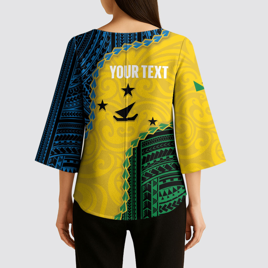Personalised Malampa Province Vanuatu Kimono Sleeve Blouse Map With Polynesian Pattern LT14 - Polynesian Pride