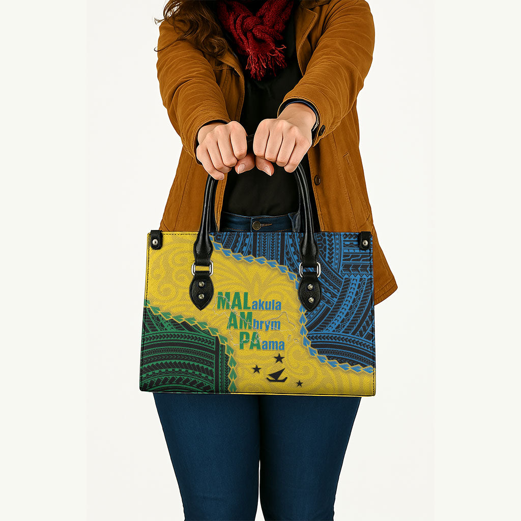 Malampa Province Vanuatu Leather Bag Map With Polynesian Pattern LT14 - Polynesian Pride