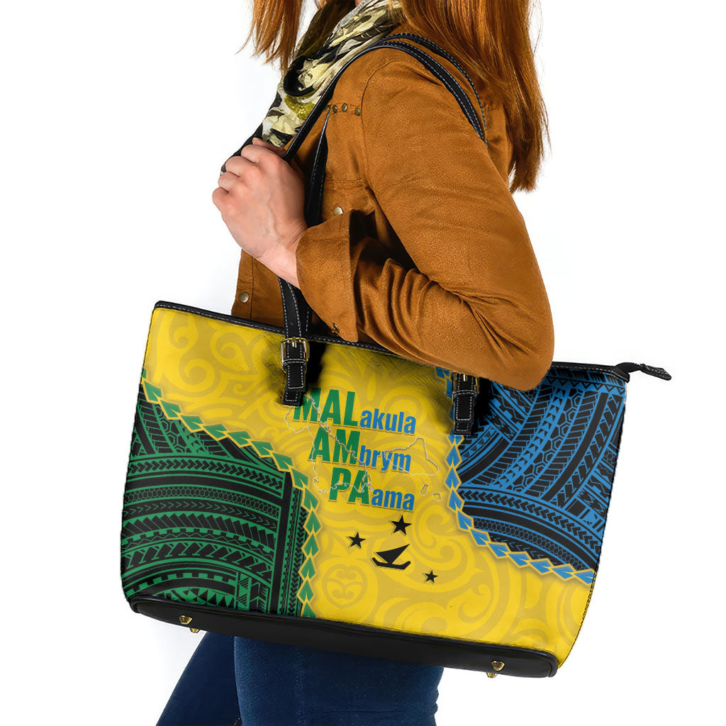 Malampa Province Vanuatu Leather Tote Bag Map With Polynesian Pattern LT14 Multicolor - Polynesian Pride