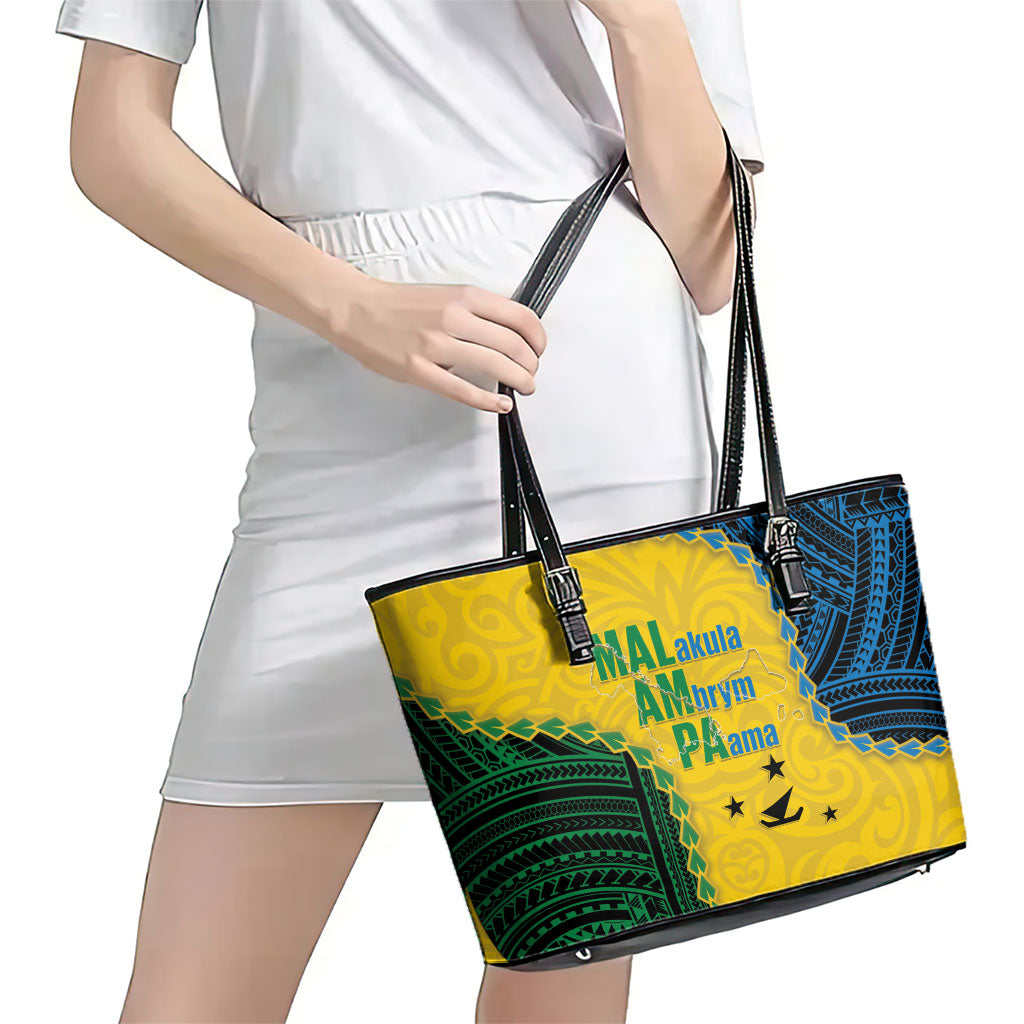 Malampa Province Vanuatu Leather Tote Bag Map With Polynesian Pattern LT14 - Polynesian Pride