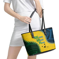 Malampa Province Vanuatu Leather Tote Bag Map With Polynesian Pattern LT14 - Polynesian Pride