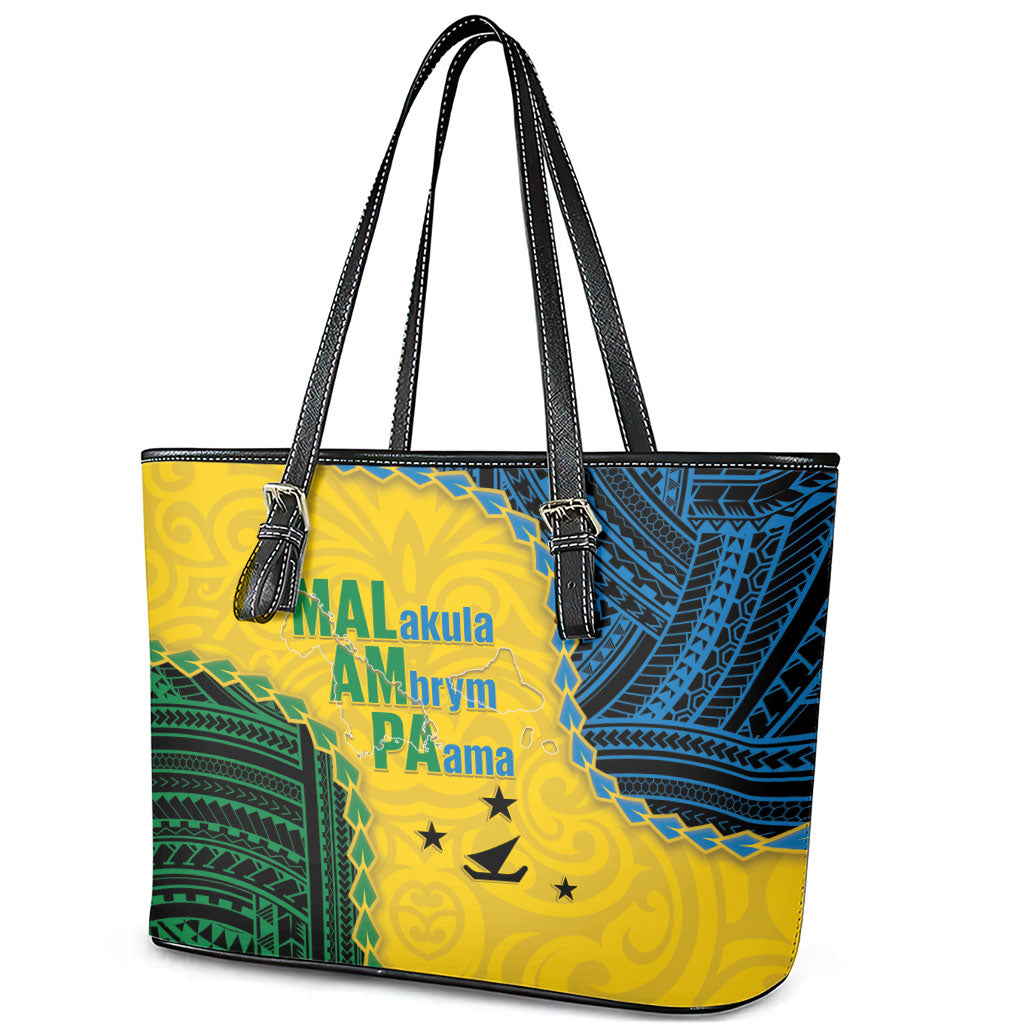 Malampa Province Vanuatu Leather Tote Bag Map With Polynesian Pattern LT14 - Polynesian Pride