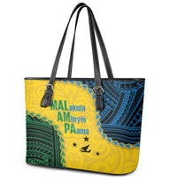 Malampa Province Vanuatu Leather Tote Bag Map With Polynesian Pattern LT14 - Polynesian Pride