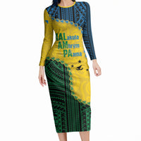 Personalised Malampa Province Vanuatu Long Sleeve Bodycon Dress Map With Polynesian Pattern LT14 Long Dress Multicolor - Polynesian Pride