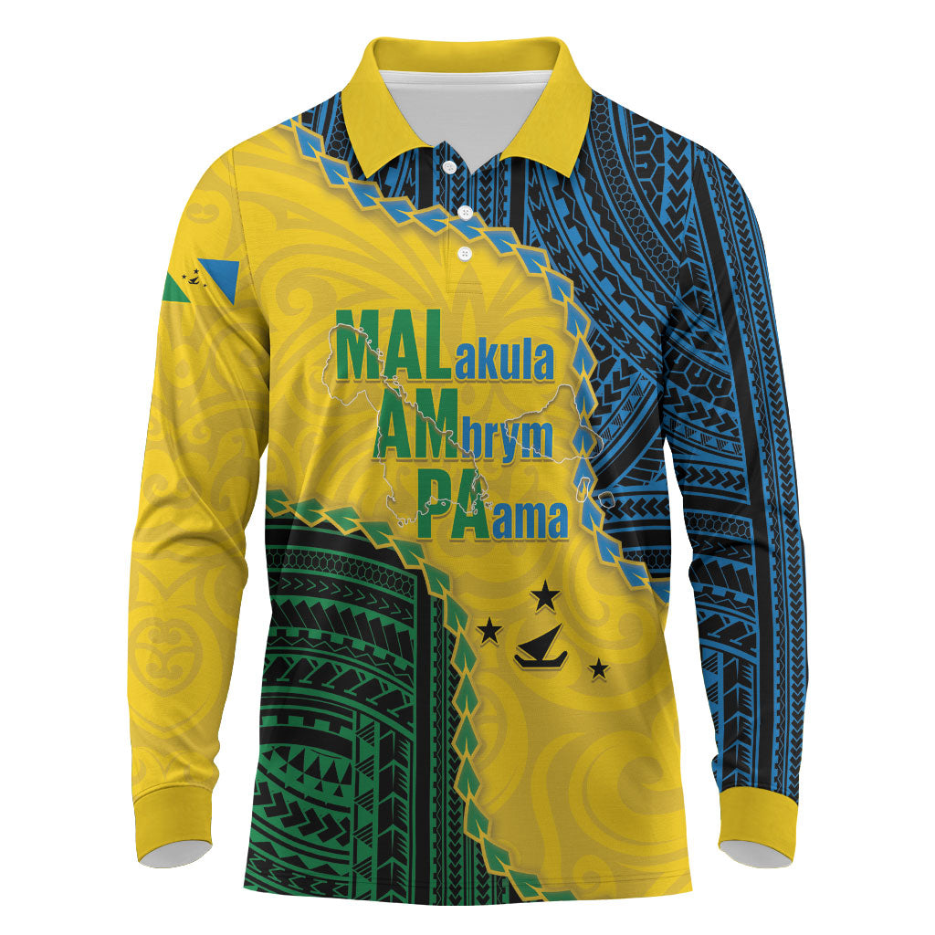 Personalised Malampa Province Vanuatu Long Sleeve Polo Shirt Map With Polynesian Pattern LT14 Multicolor - Polynesian Pride