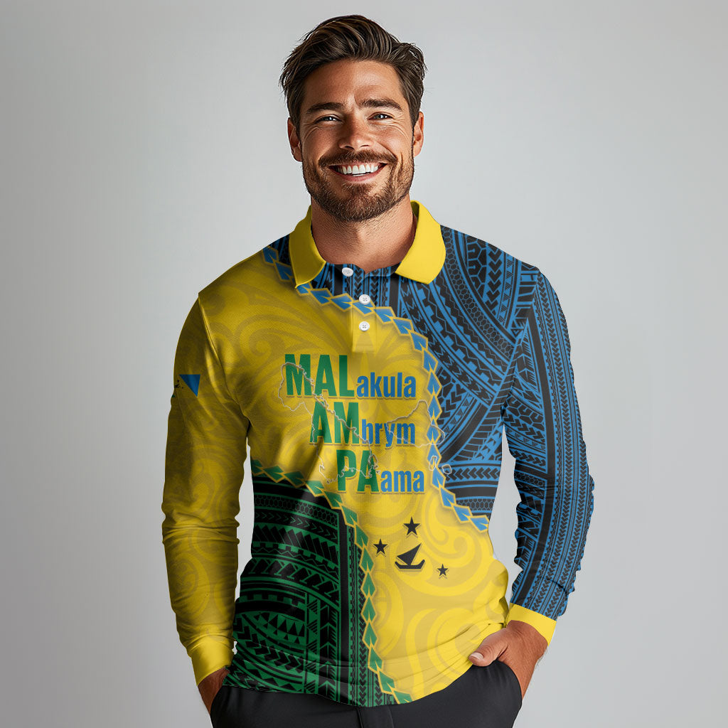 Personalised Malampa Province Vanuatu Long Sleeve Polo Shirt Map With Polynesian Pattern LT14 - Polynesian Pride