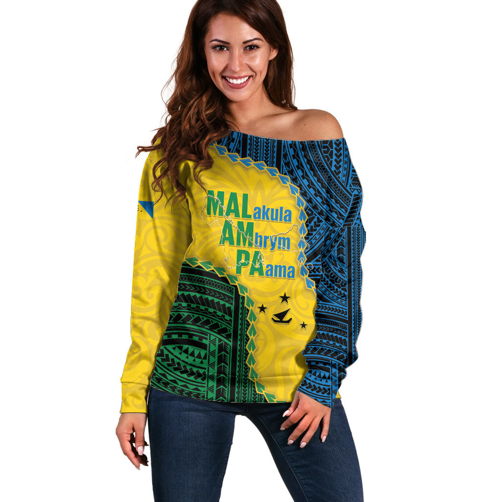 Personalised Malampa Province Vanuatu Off Shoulder Sweater Map With Polynesian Pattern LT14 Women Multicolor - Polynesian Pride