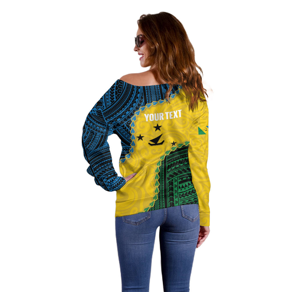 Personalised Malampa Province Vanuatu Off Shoulder Sweater Map With Polynesian Pattern LT14 - Polynesian Pride