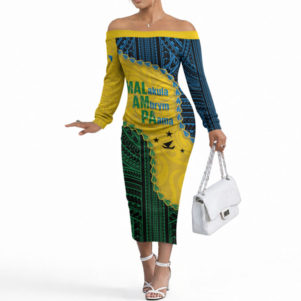 Personalised Malampa Province Vanuatu Off The Shoulder Long Sleeve Dress Map With Polynesian Pattern LT14 Women Multicolor - Polynesian Pride