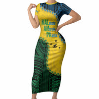 Personalised Malampa Province Vanuatu Short Sleeve Bodycon Dress Map With Polynesian Pattern LT14 Long Dress Multicolor - Polynesian Pride