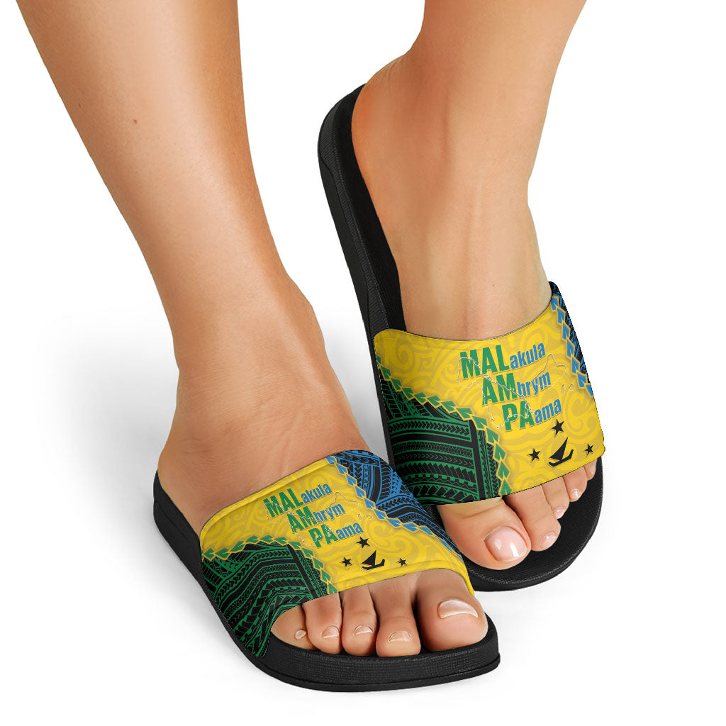 Malampa Province Vanuatu Slide Sandals Map With Polynesian Pattern LT14 - Polynesian Pride