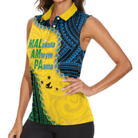 Personalised Malampa Province Vanuatu Women Sleeveless Polo Shirt Map With Polynesian Pattern LT14 - Polynesian Pride